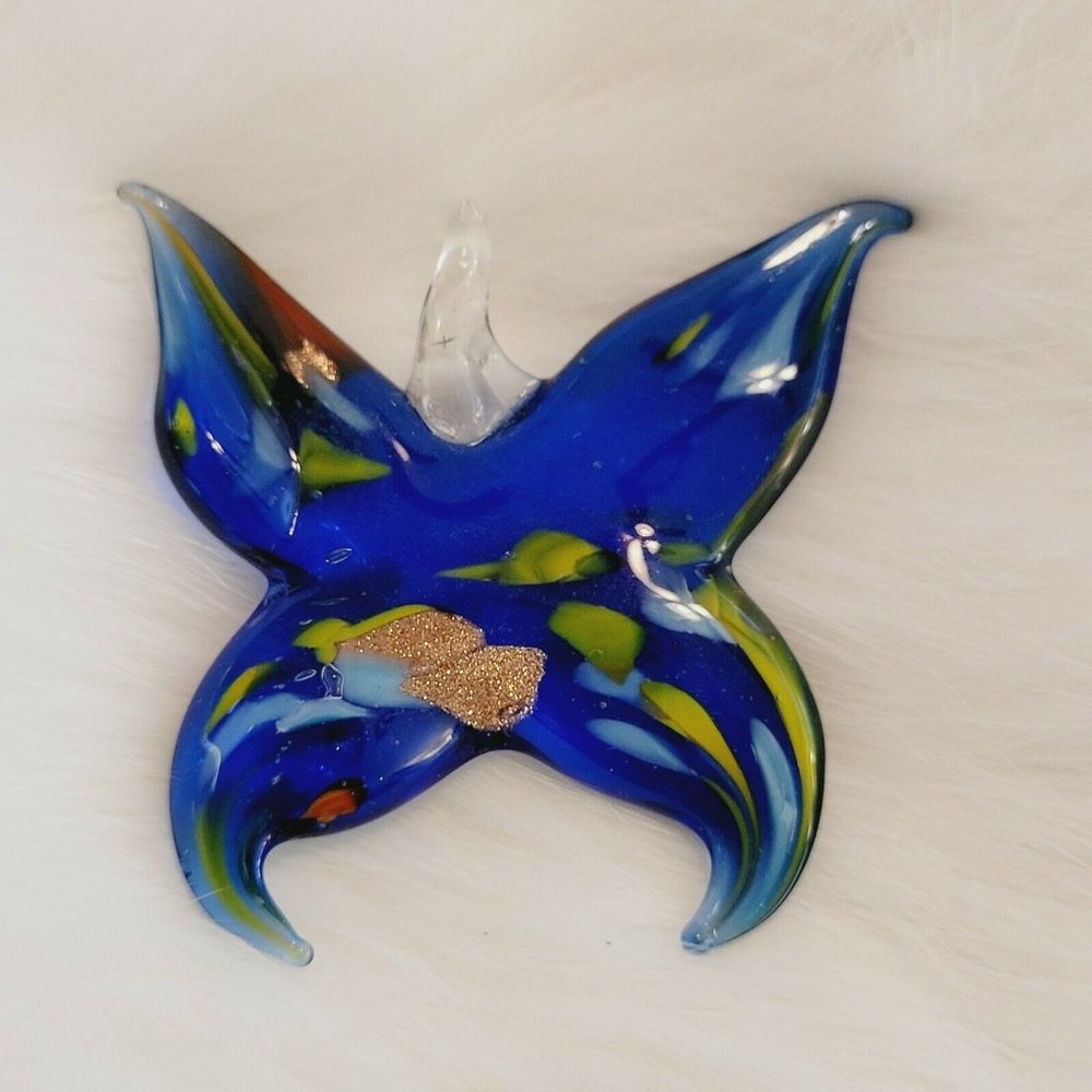 BLue Dichroic Glass‎ Butterfly Pendant Large Figural Flying Insect 7726